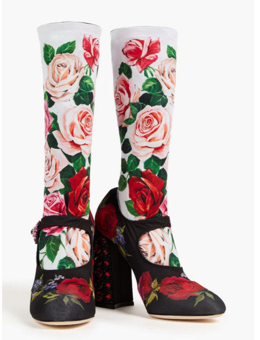 DOLCE&GABBANA Bottines chaussettes en jersey à imprimé fleuri