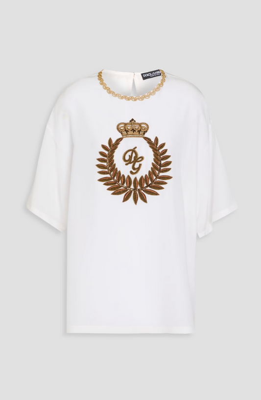 DOLCE&GABBANA Top en crêpe de Chine de soie brodé métallisé